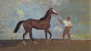 The Racehorse 'Amberguity'  Held by Tom Slocombe Sir Alfred Munnings,P.R.A